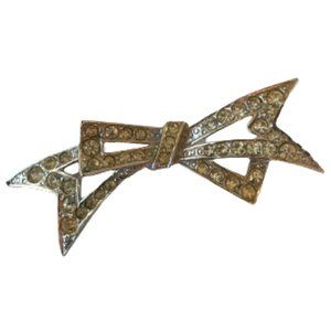 Vintage Silver Clear Rhinestone Groovy Bow Brooch